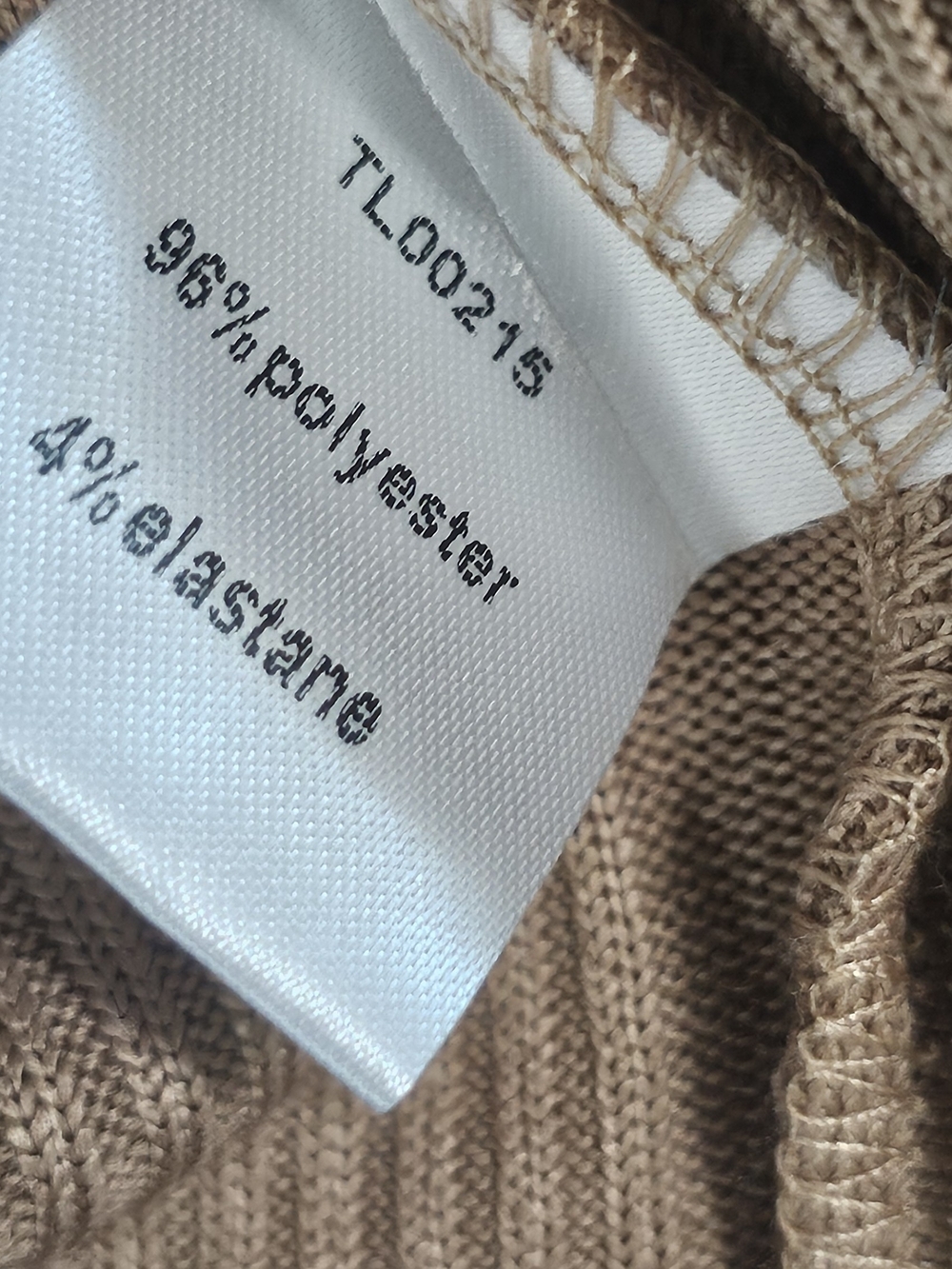 Tan Ribbed V-Neck Long Sleeve Top - Picture 5 of 6